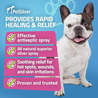 PetSilver Wound & Skin Spray - Dog Wound Spray, Hot Spot, Allergy Relief for Dogs, Itch Spray for Cats - Natural Skin Soother - Chelated Silver, Superior to Colloidal Silver - Made in USA - 8 fl oz