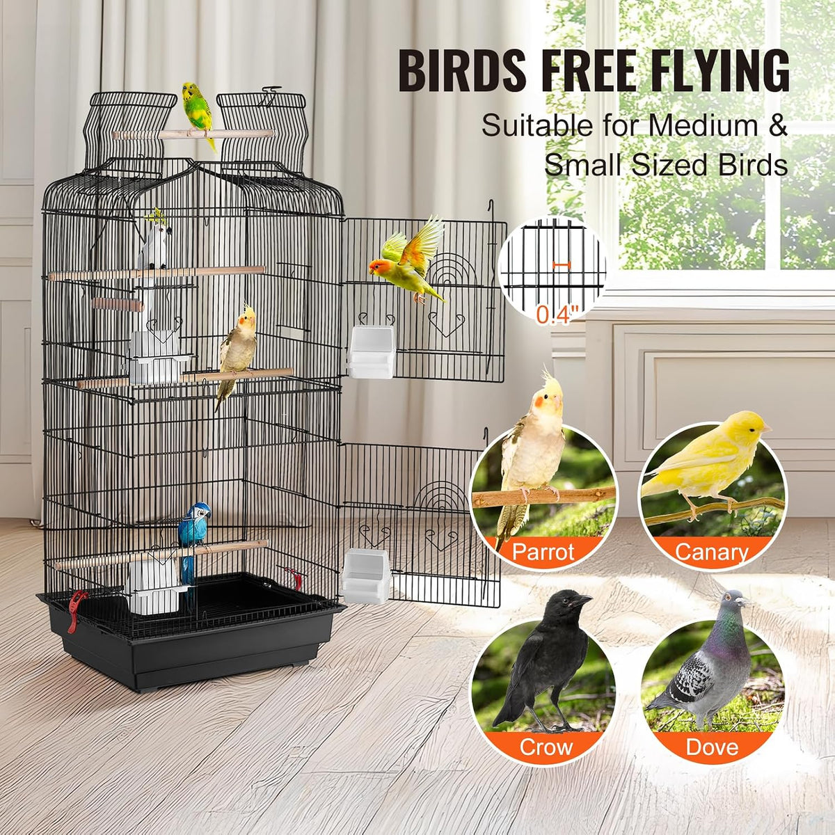 VEVOR 64-inch Open Top Large Parrot Bird Cage with Detachable Rolling - 18.0"L x 14.0"W x 36.4"H - image 4
