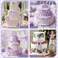 30 Pack Bow Cake Toppers Black Ribbon Bows for Cake Halloween Party - Purple Gingham - image 4