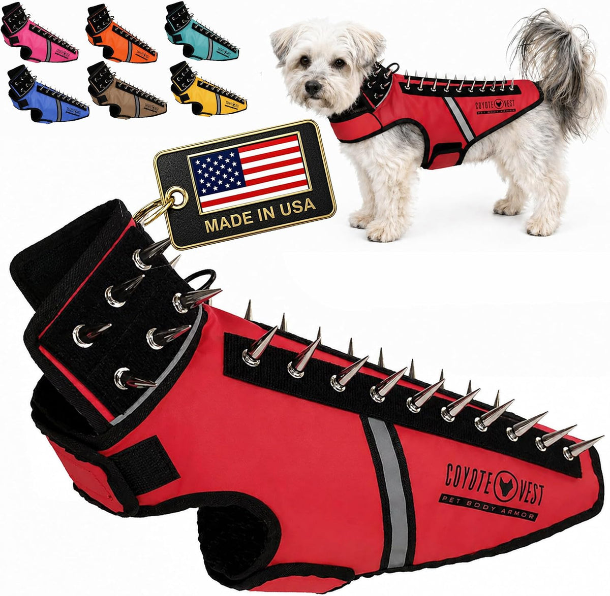 CoyoteVest SpikeVest Dog Harness, Made in the USA, XS-Yellow – Essentials for Dogs - Red / Small