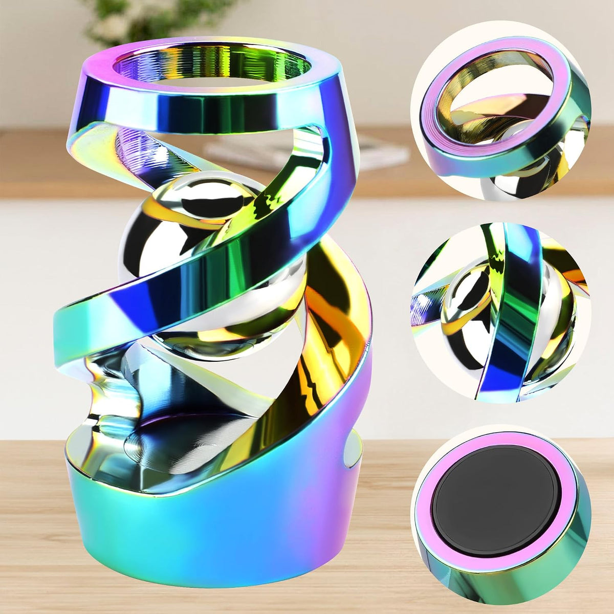 DOLASEV kinetic spinning desk toy in CNC machined metal, rose gold - view 9