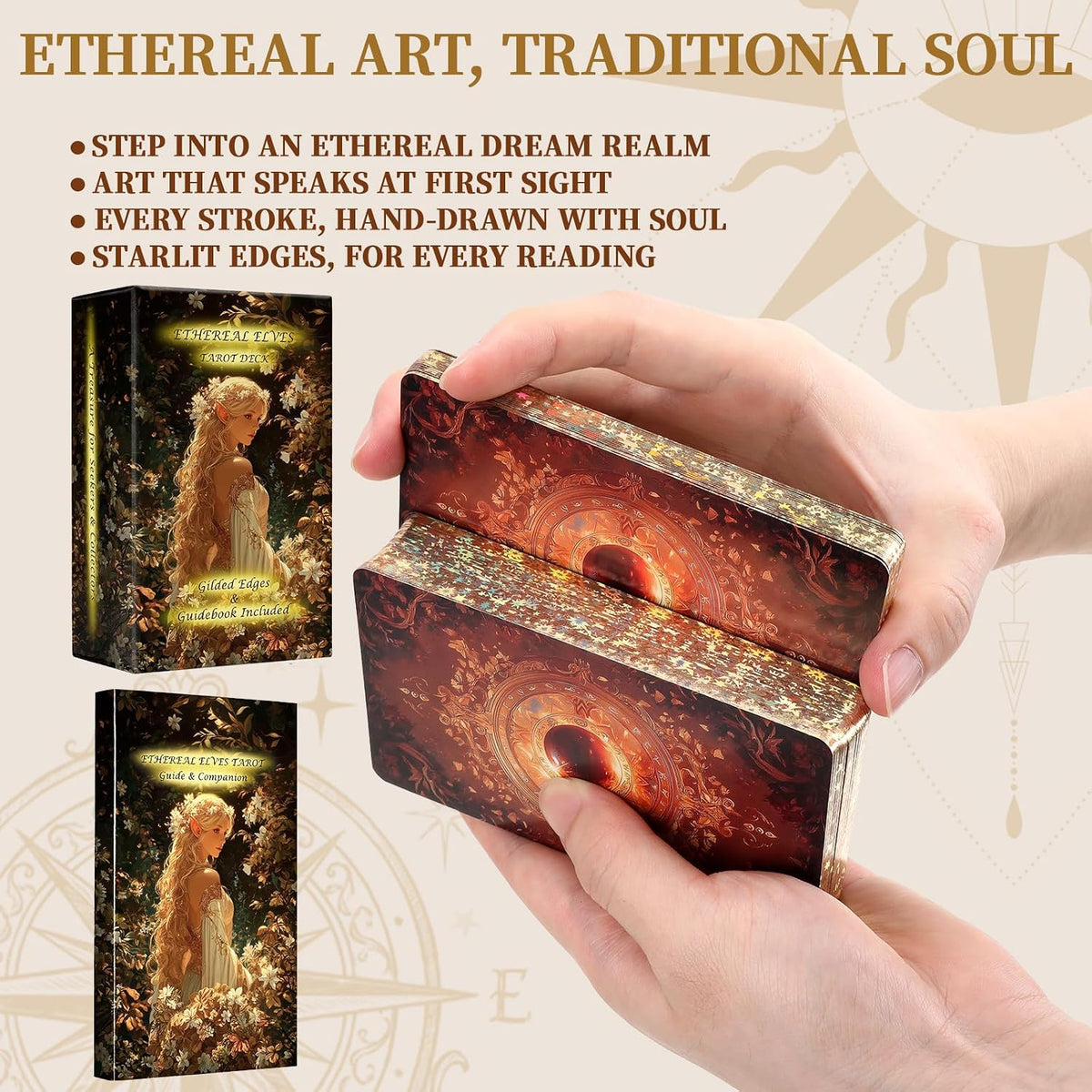 Ethereal Elves tarot cards with gold foil edges, guide book and botanical box - view 7