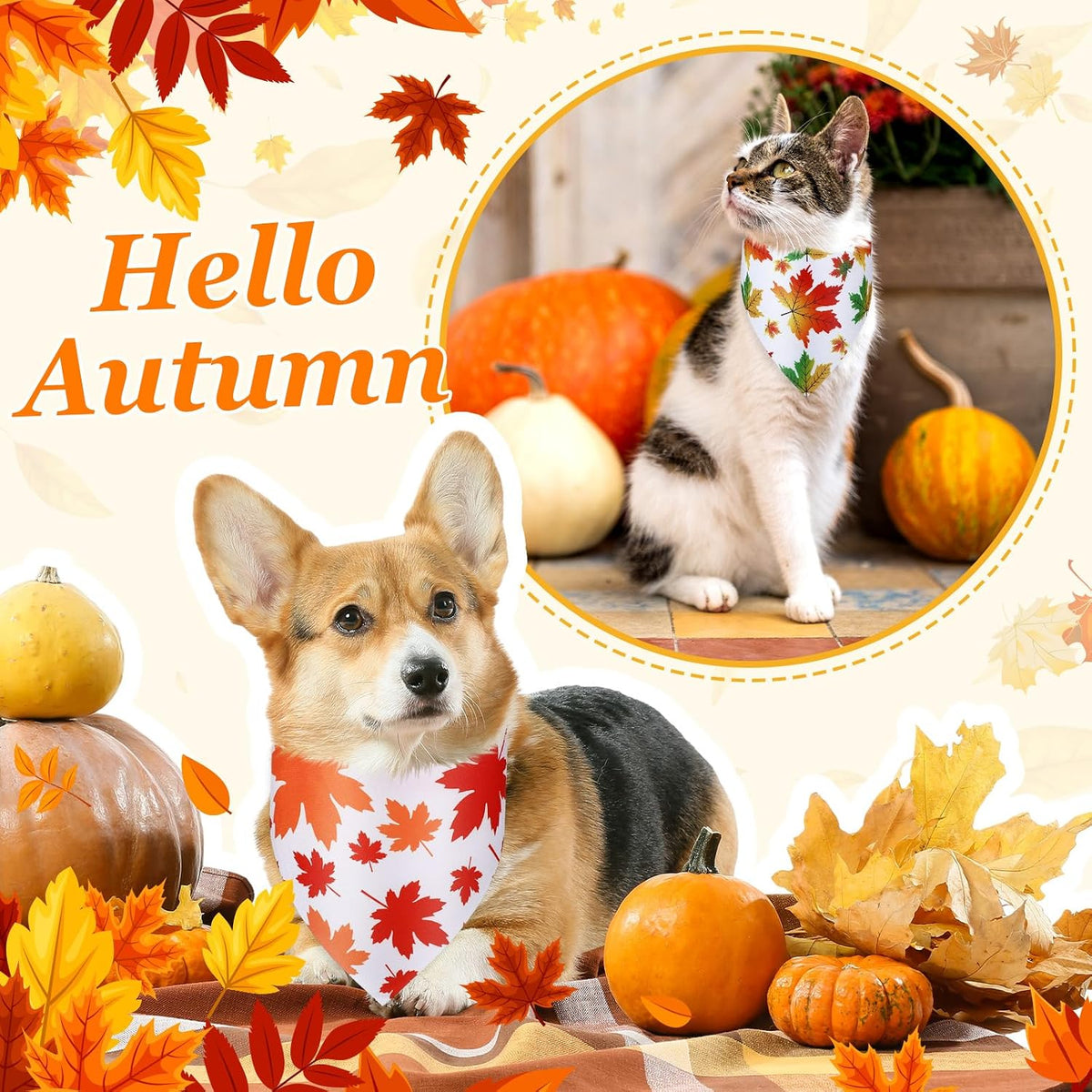 Chunful 100 Pcs Fall Dog Bandanas Bulk Maple Leaf Print Autumn Pet - Maple / 25.6 x 17.7 x 17.7" - image 4