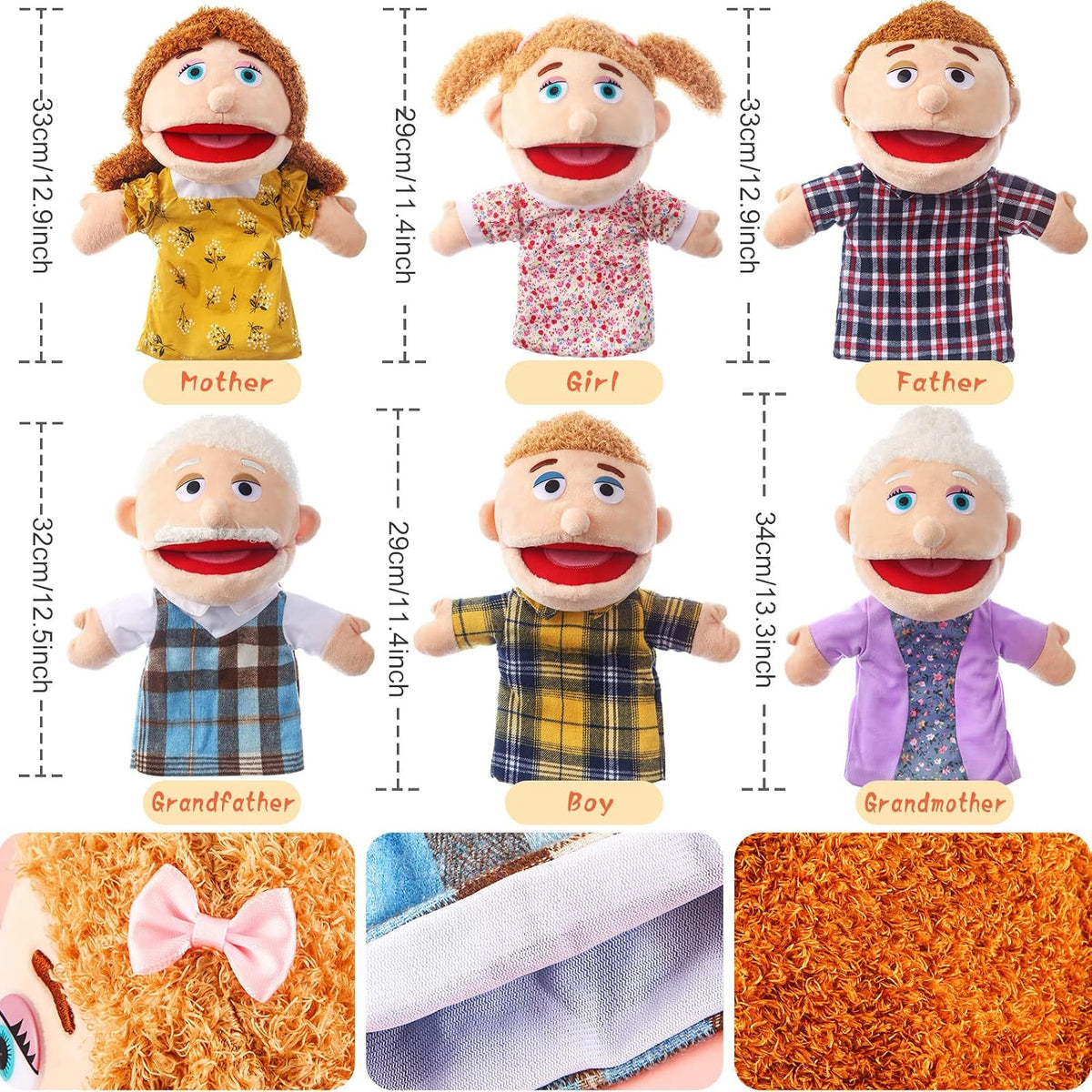 6 Pcs Family Hand Puppets 12 Inch Grandparents, Mom & Dad - 6 Family A - image 3