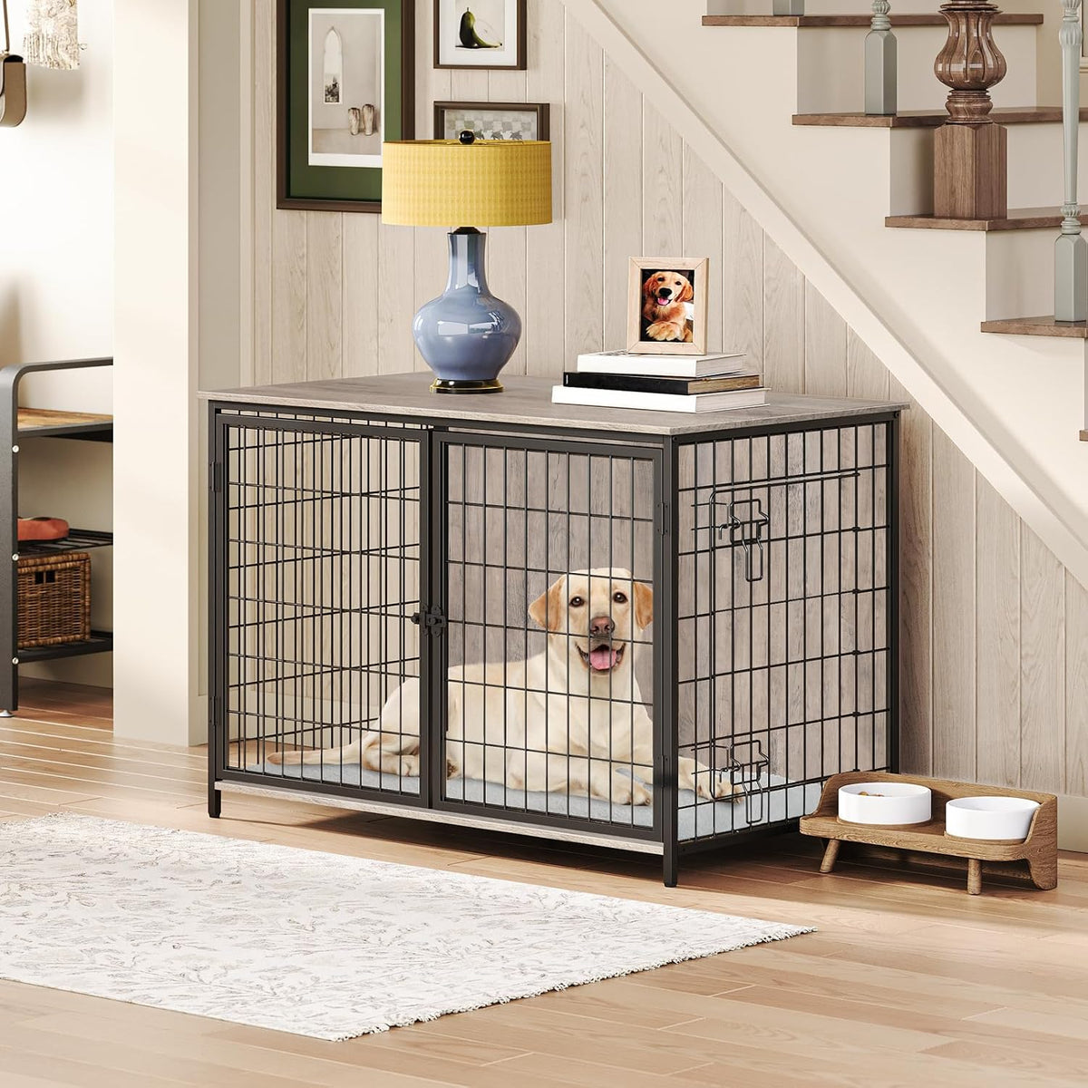 MAHANCRIS Dog Crate Furniture with Cushion - 39.4"L x 23.6"W x 27.5"H / Greige