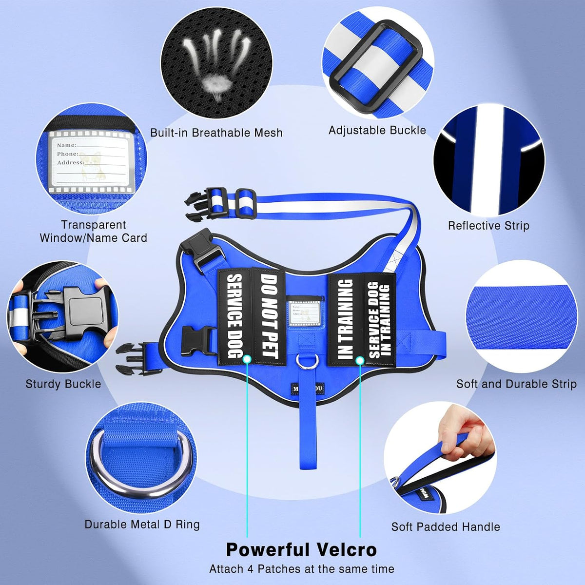 Service Dog Vest Harness and Leash Set+10 Patches - Small / Blue - image 3