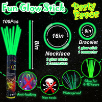 ILHSTY 100 pack green 8 inch glow sticks with connectors for necklaces - view 10
