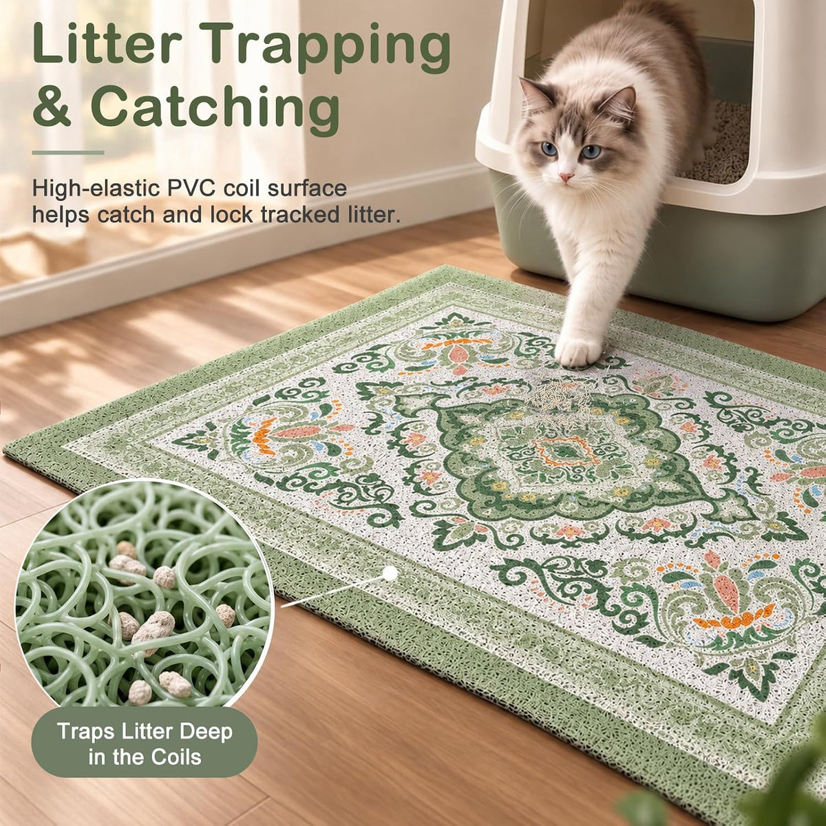 24"x15" Cat Litter Mat Non-Slip Washable Litter Box Mat – Daily Care for Cats - DarkSeaGreen / 33X22in - image 2