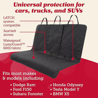 Lusso Gear Dog Car Seat Cover for Back Seat - 100% Waterproof - Full Protection from Mud, Scratches, Shedding - Non-Slip Rear Seat Protector for Dogs - Secure Fit for Car, Truck, SUV (Black)