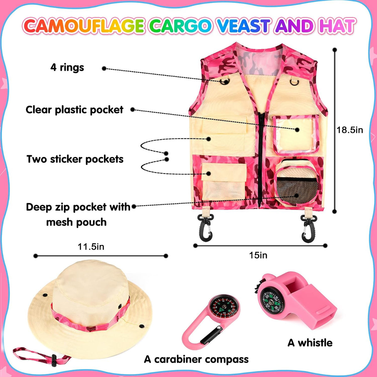 INNOCHEER Kids Explorer Kit & Bug Catcher Kit & Safari Costume Kit - Camouflage Pink - image 3