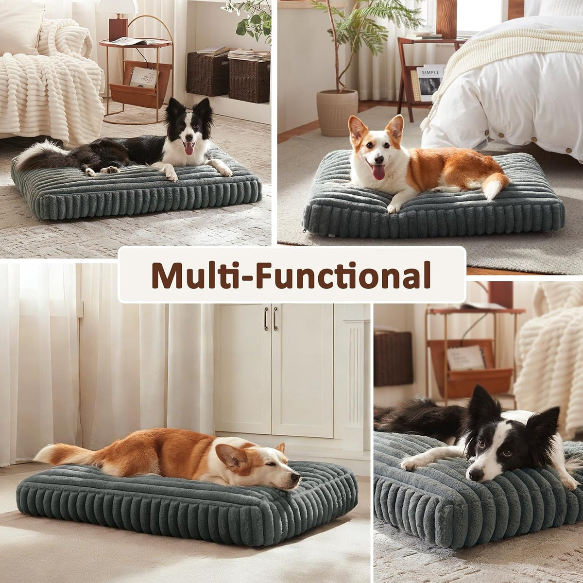 FURTIME Dog Beds Large Sized Dog, Washable Dog Bed for Crate - Grey / XL(42"x27"x4") - image 4
