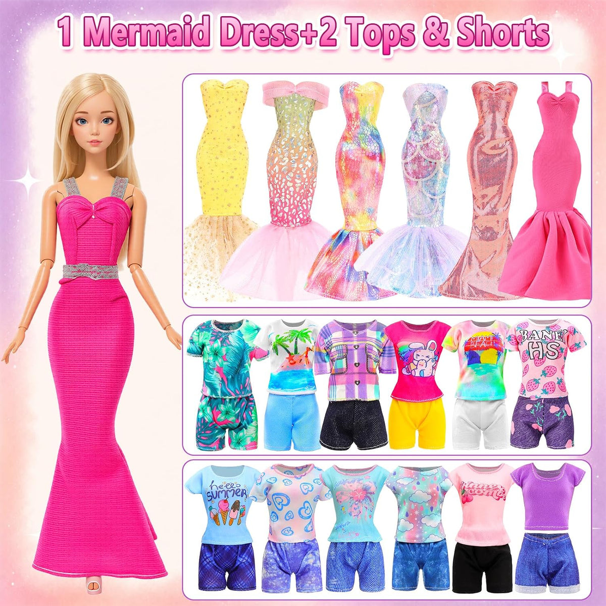 14 Sets Doll Clothes Mermaid, Floral Dresses - image 4