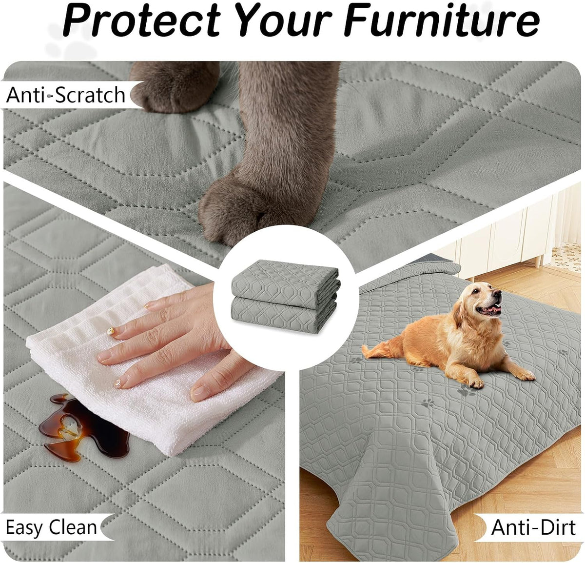 Waterproof Dog Bed Blanket - Grey+dark Grey / Geometric / 30x70 Inch - image 4