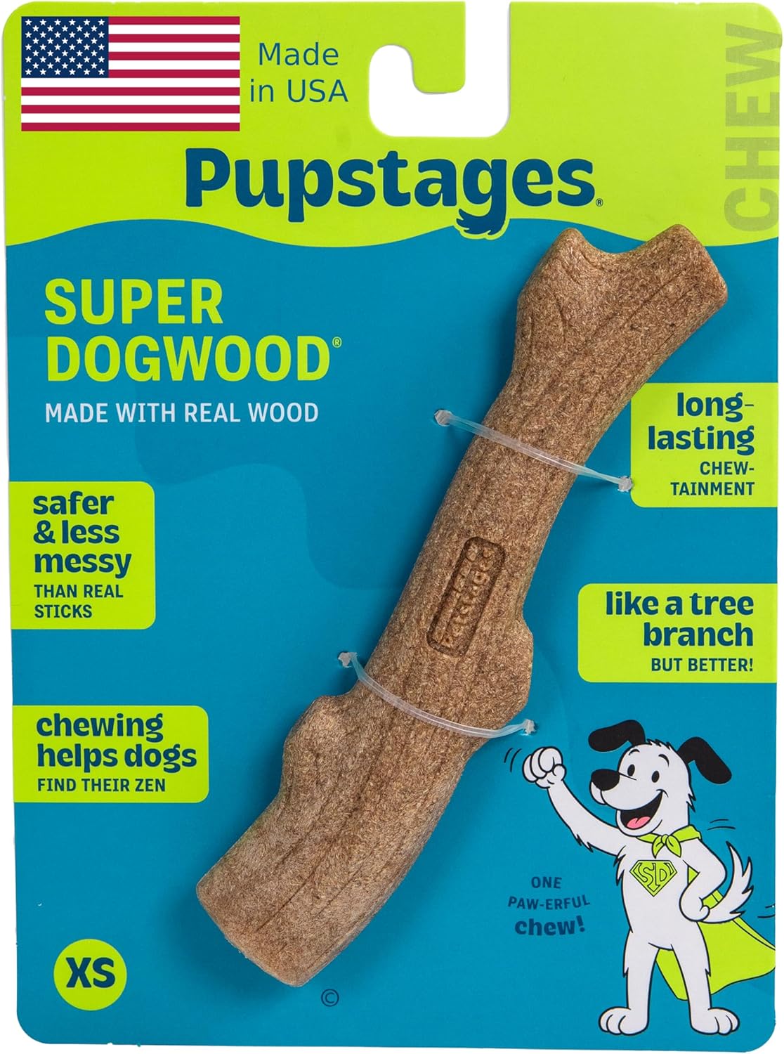 Super Dogwood Stick Dog Chew Toy, Made in USA, 11" - X-Small (Pack of 1)