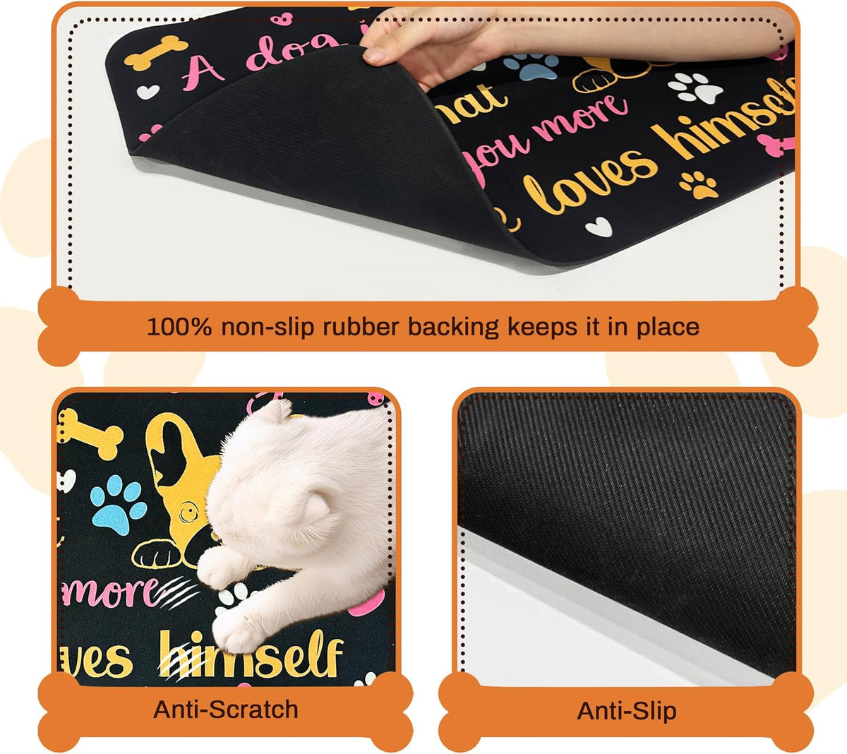 Pet Feeding Mat for Floors Cat Food Mat Waterproof Dog Food Mat - 24"L x 16"W / Black - image 3