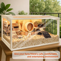 Hamster Cage Chewproof, Large Hamster Cages and Habitats - Natural Oak Wood / 40.0"L x 20.0"W x 20.0"H / Openable Wooden Roof - image 3
