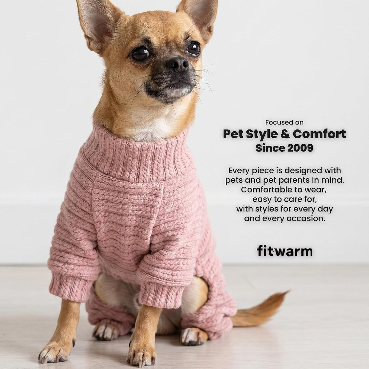 Fitwarm Turtleneck Raglan Dog Pajamas - XX-Large / Light Pink - image 4