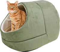 4 in 1 Self Warming Burrow Cat Bed Hideway Sleeping Cuddle Cave – Essentials for Cats - Sage Green-2