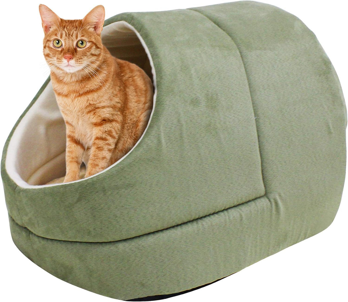 4 in 1 Self Warming Burrow Cat Bed Hideway Sleeping Cuddle Cave – Essentials for Cats - Sage Green-2