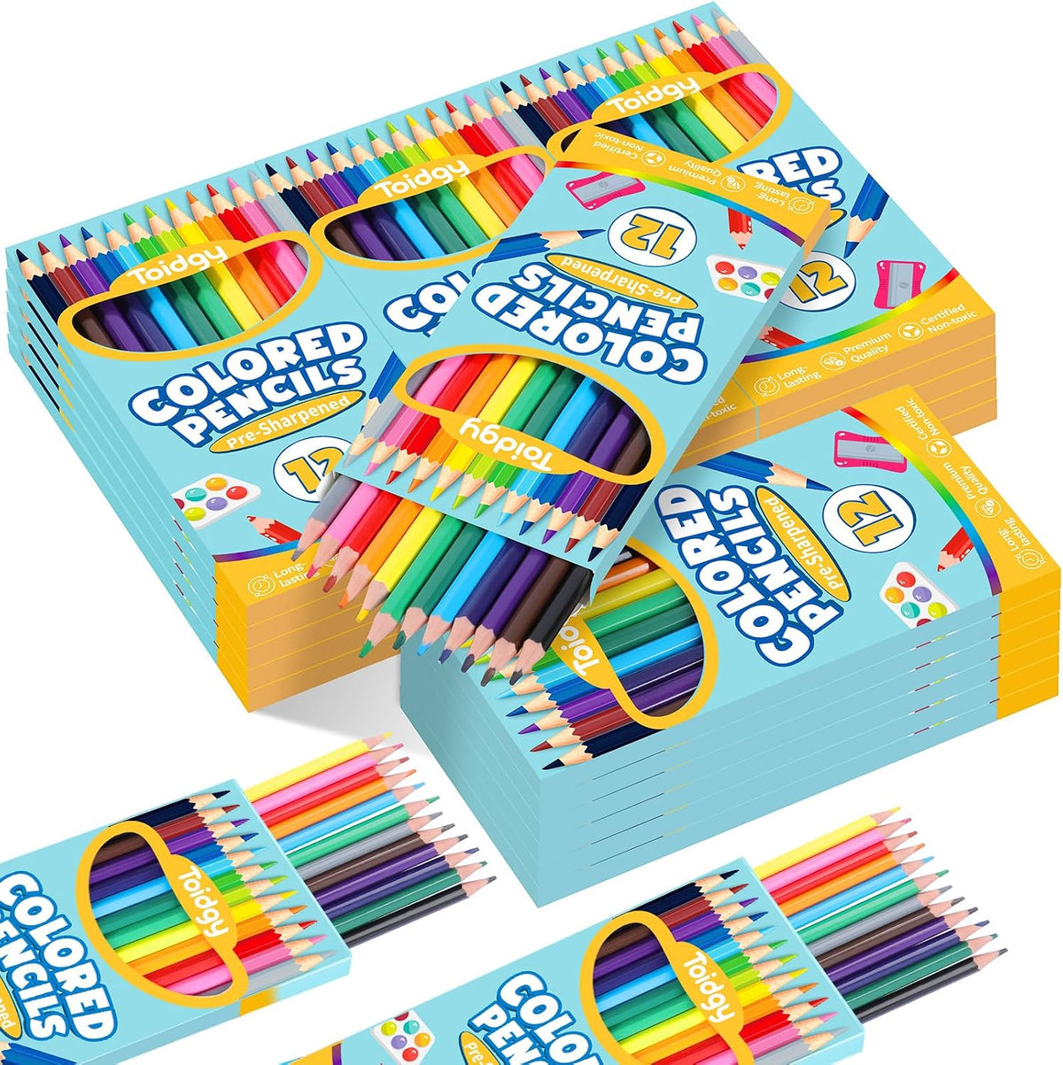 Toidgy 288 count bulk colored pencils in 24 boxed packs of 12 colors