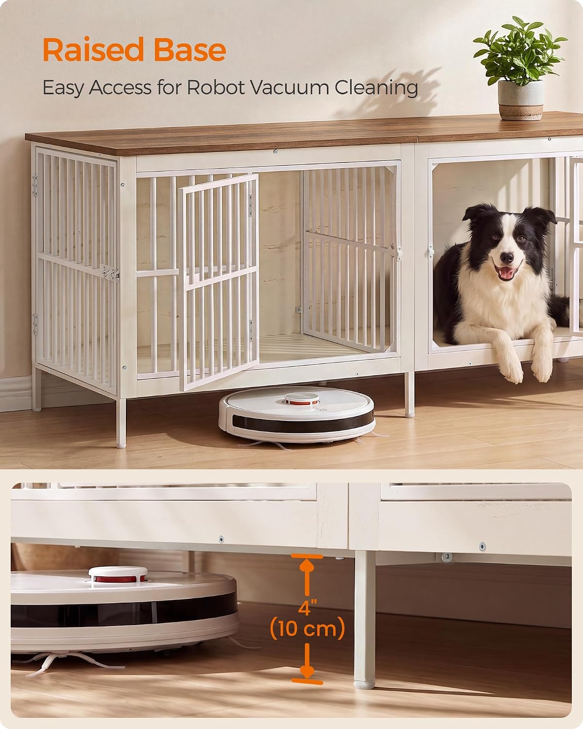 Feandrea 38" Dog Crate Furniture - Honey Brown + Matte White / 70.9"L x 23.6"W x 28.9"H - image 3