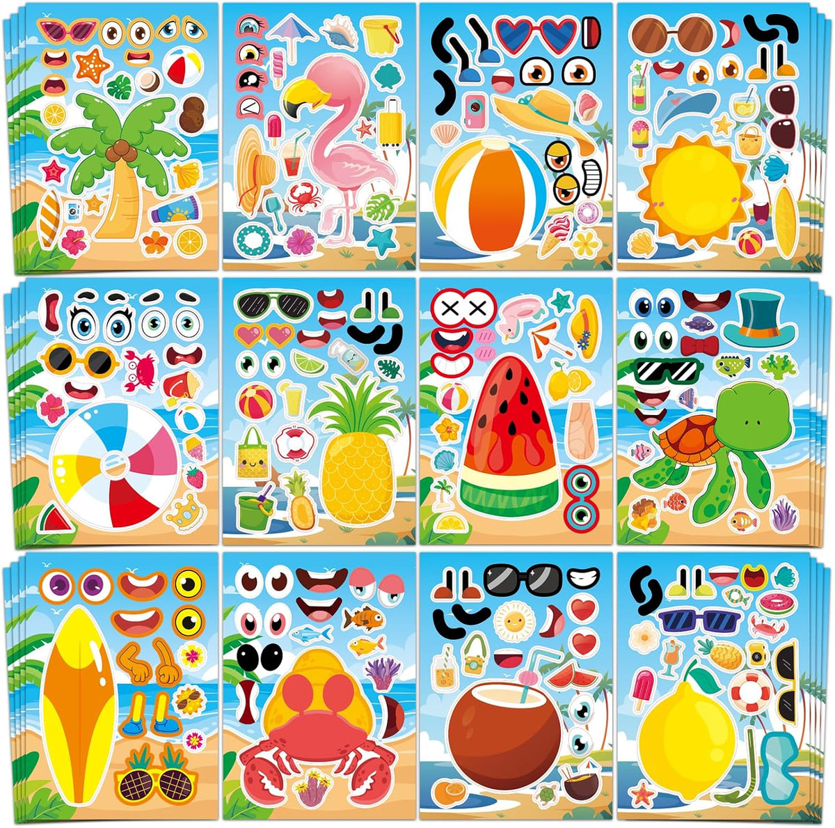 48 Fall Make-a-Face Sticker Sheets for Kids - Summer Vibe