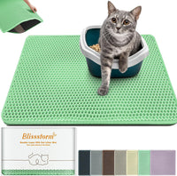 Cat Litter Mat 24"x16", Double Layer EVA litterbox Mat Beige - Green / Honeycomb-24 x 16 Inches