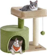 Feandrea Cat Tree, Cute Kittens Condo - Grass Green + Camel Brown