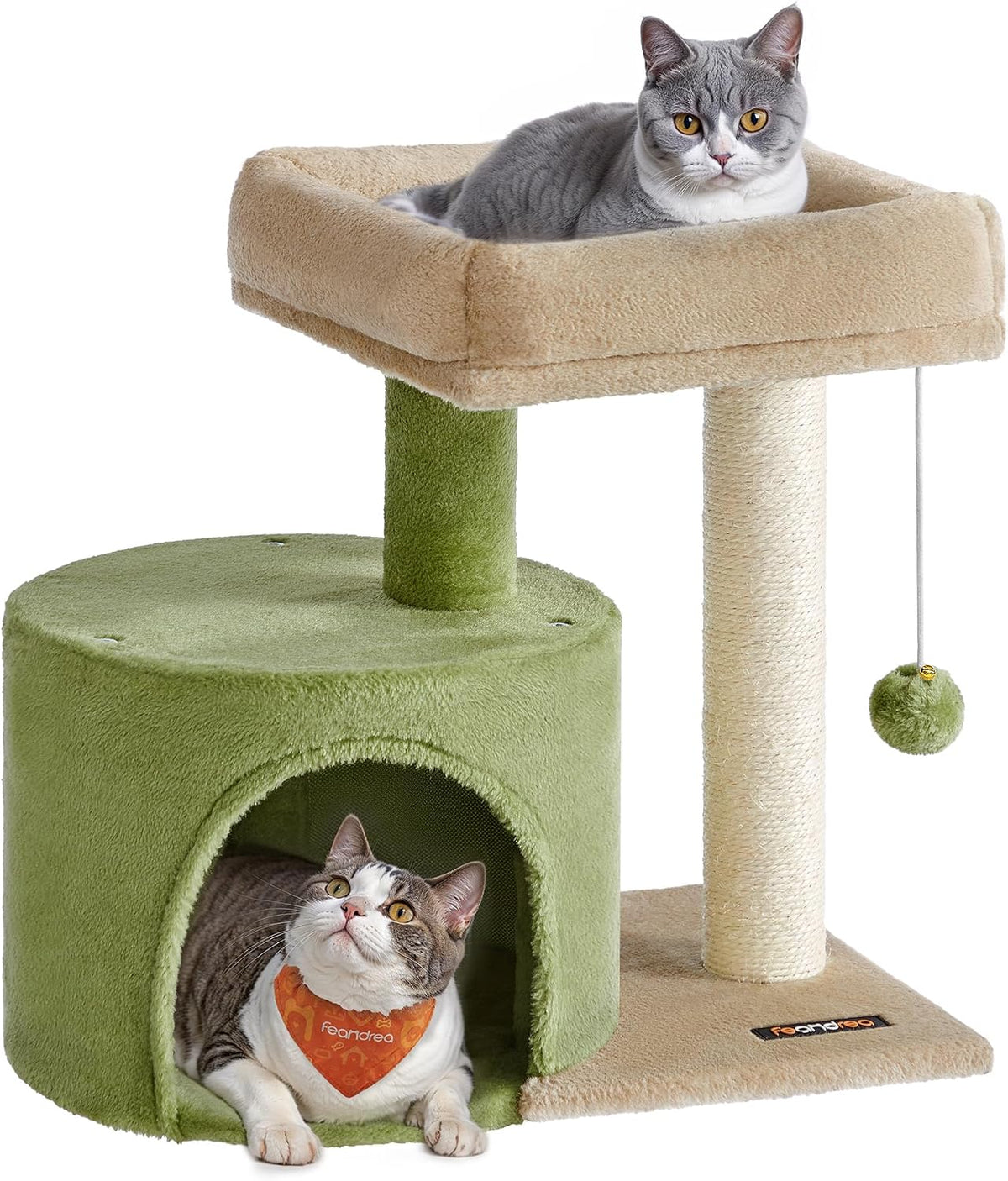 Feandrea Cat Tree, Cute Kittens Condo - Grass Green + Camel Brown