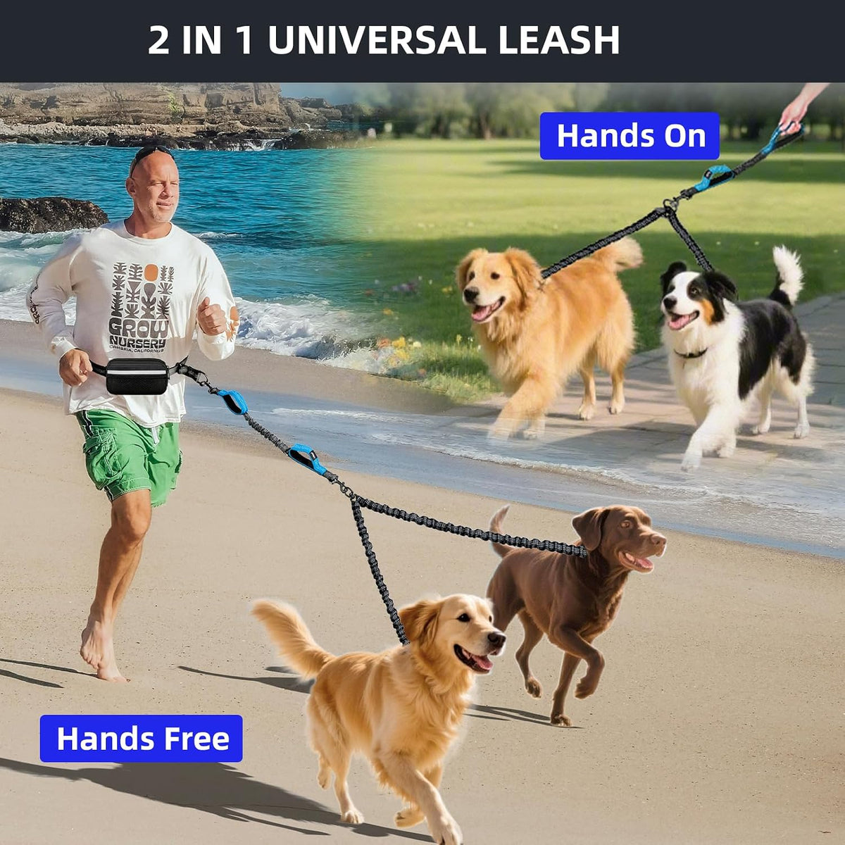 Uppetly Hands Free Double Dog Leash with Pouch - Blue / Medium/Large - image 4