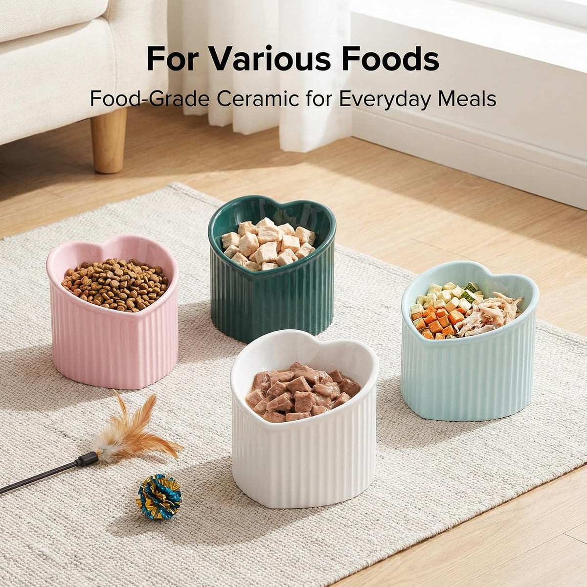 Pink Ceramic Raised Cat Bowls - White - image 3