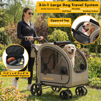 PAWZIDEA 3-in-1 Large Dog Stroller with Detachable Carrier - Khaki Plaid - image 3