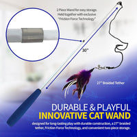 Pet Fit For Life Cat Feather Interactive Wand Toy Set - Wand + 2 Feathers, Red/Pur - image 3