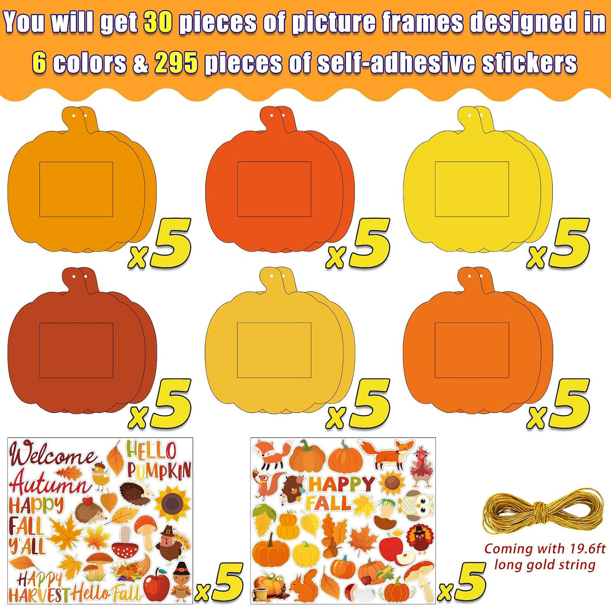 KEPEEL fall picture frame craft kit with 30 pumpkin photo frames and sticker sheets - view 2