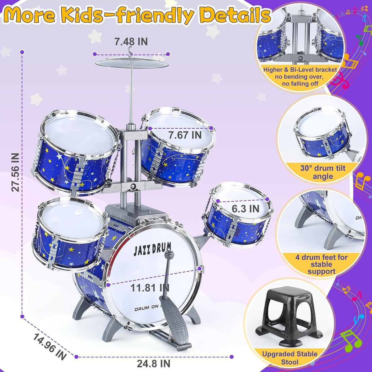 LinseyFun Upgraded Kids Drum Set for Toddlers 3-5 - image 2