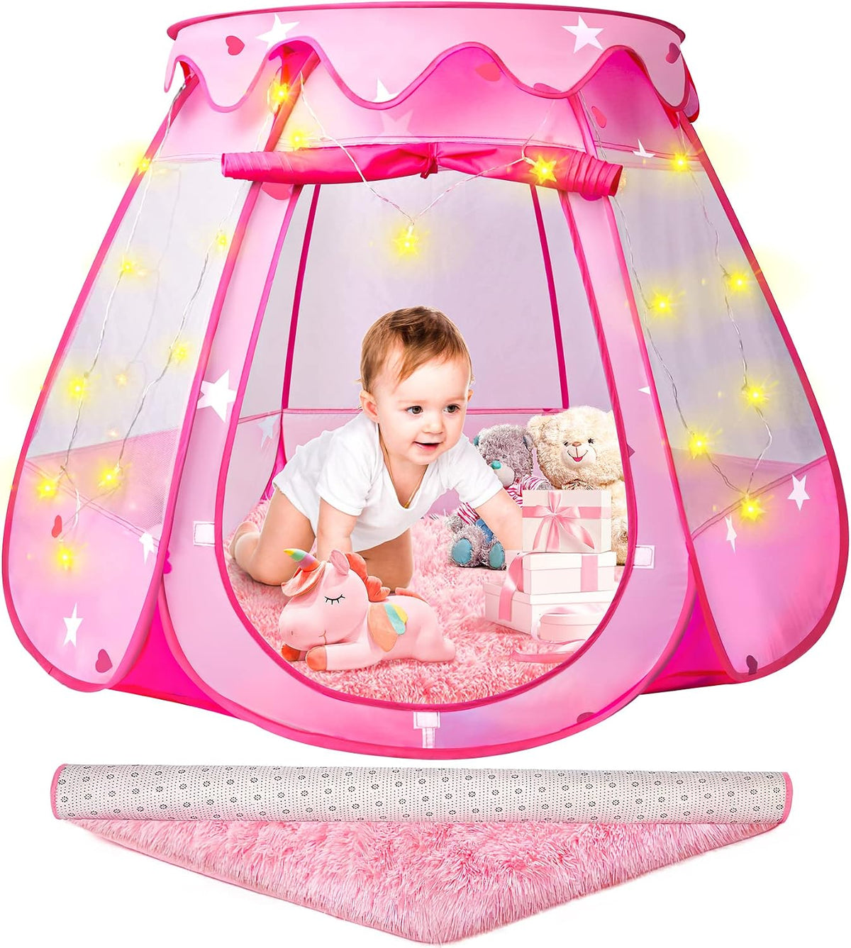 DISHIO Ball Pits with 50 Balls - Pink-with Pink Rug
