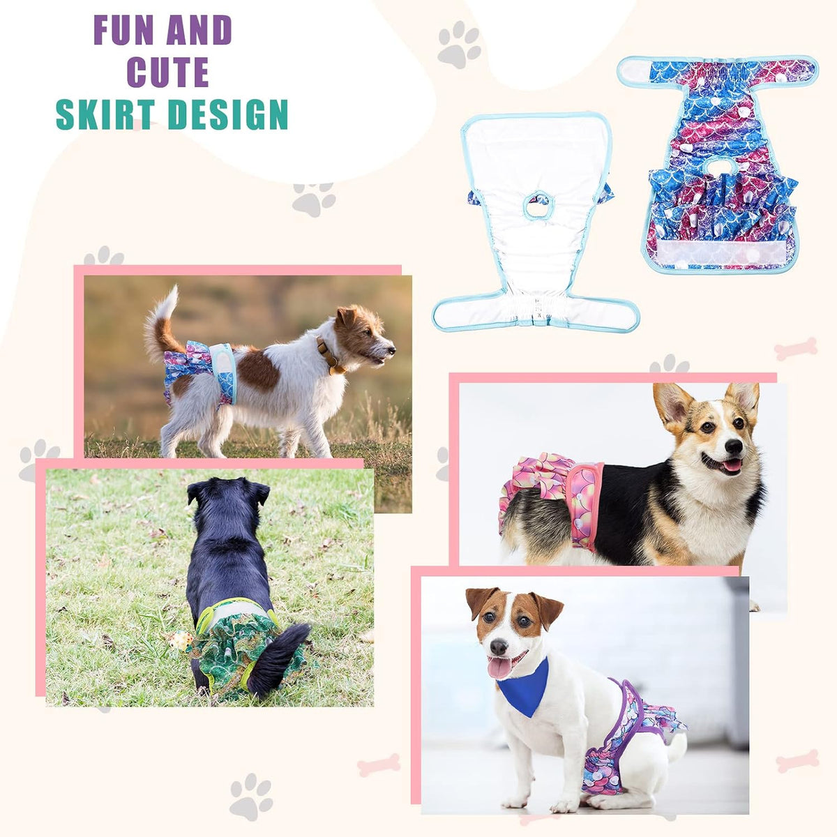 4 Pack Dog Diapers Female Washable Dog Diapers – Essentials for Dogs - XS / Mermaid - image 3
