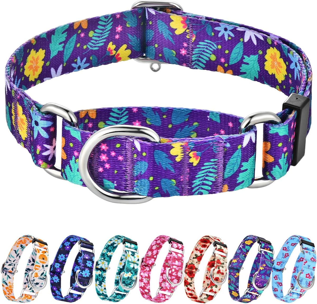 Hikiko Martingale Dog Collar Without Buckle - Colourful Blossoms / Small