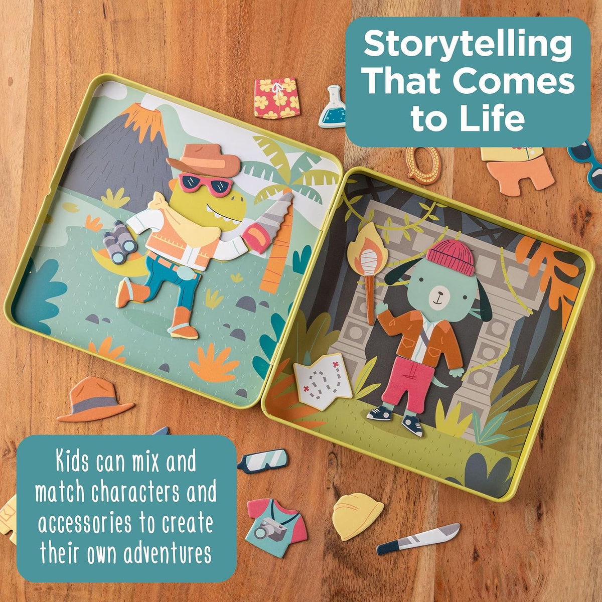Stephen Joseph Travel TIN Magnetic Dress UP Bunny and CAT – Fun for Kids & Family - Dino and Dog - image 3