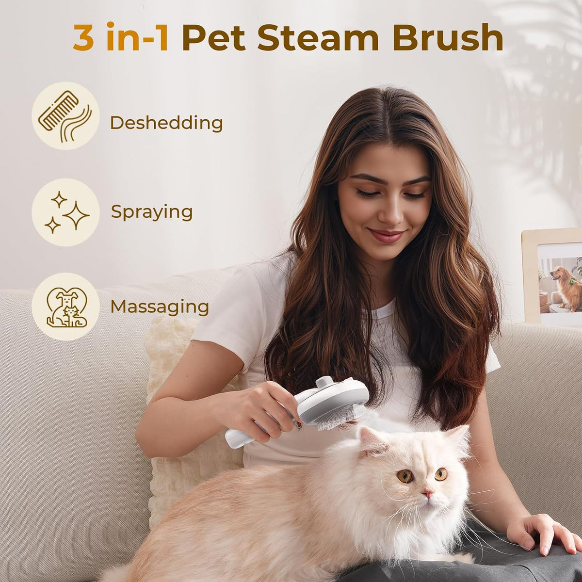 Pecute Self-Cleaning Steam Dog Cat Brush for Heavy Shedding/Long Coats – Essentials for Cats - White - image 2