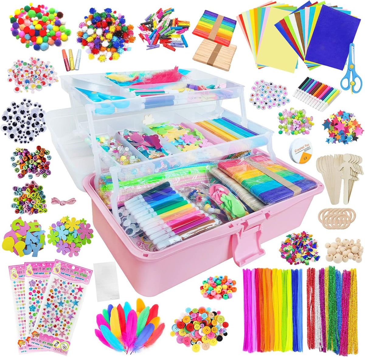 Itopstar 3000 Kids Arts and Crafts Supplies for Kids Crafting Supply - Pink 3000pcs