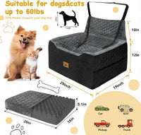 Dog Car Seat for Small/Medium Dogs, Memory Foam Dog Booster Seat - Black Gray / Large - image 2