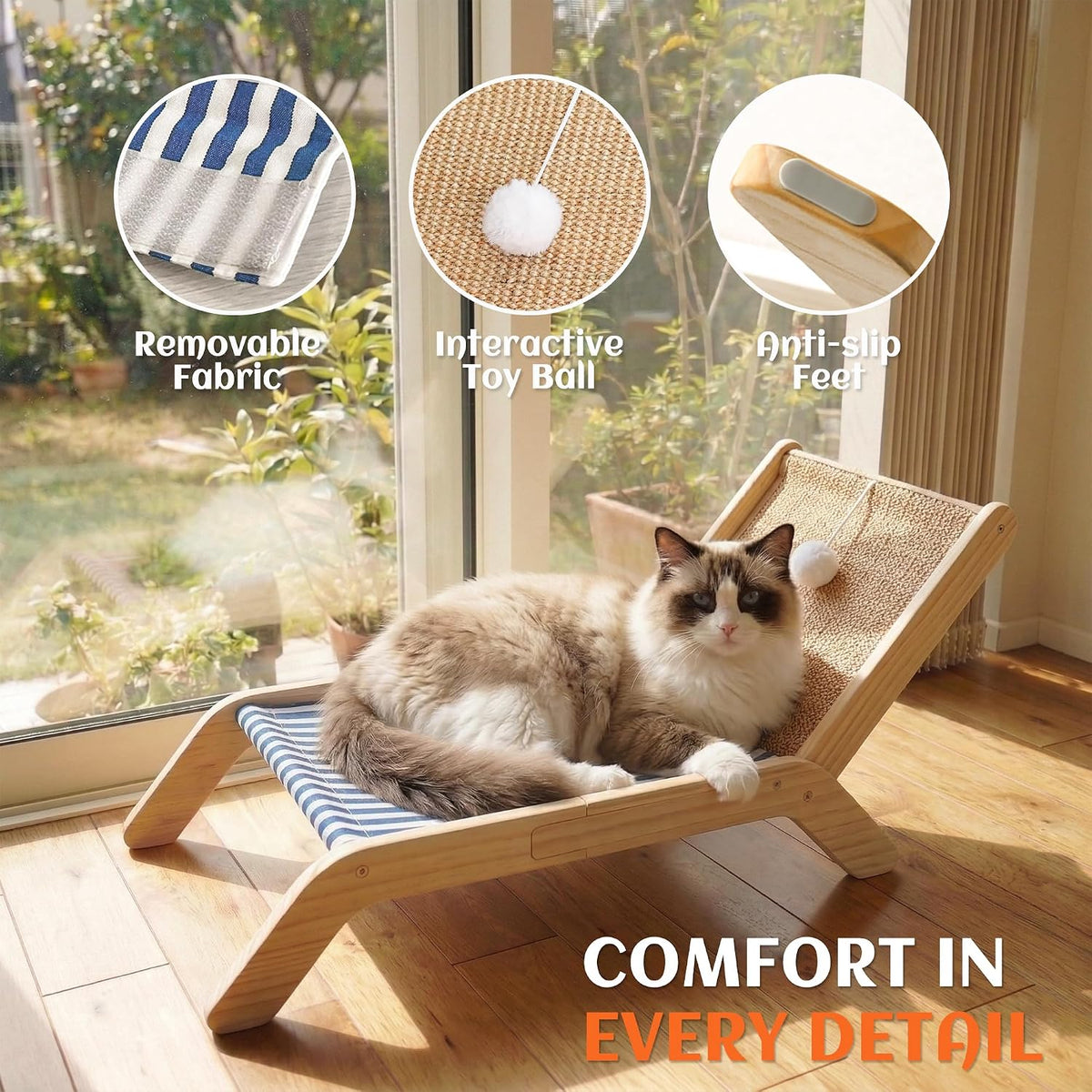 PETKARAY Beach Chair Cat Hammock - Blue / Beach Chair + Palm Tree - image 4