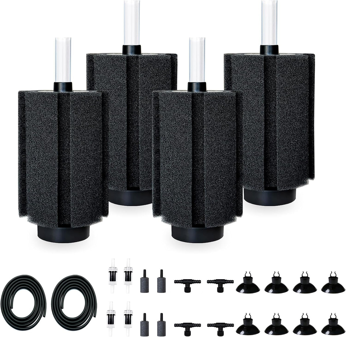 100-120 Gal Large Aquarium Sponge Filter with Air Stone and Ceramic - Large(4 Pack) for 80-150 Gal