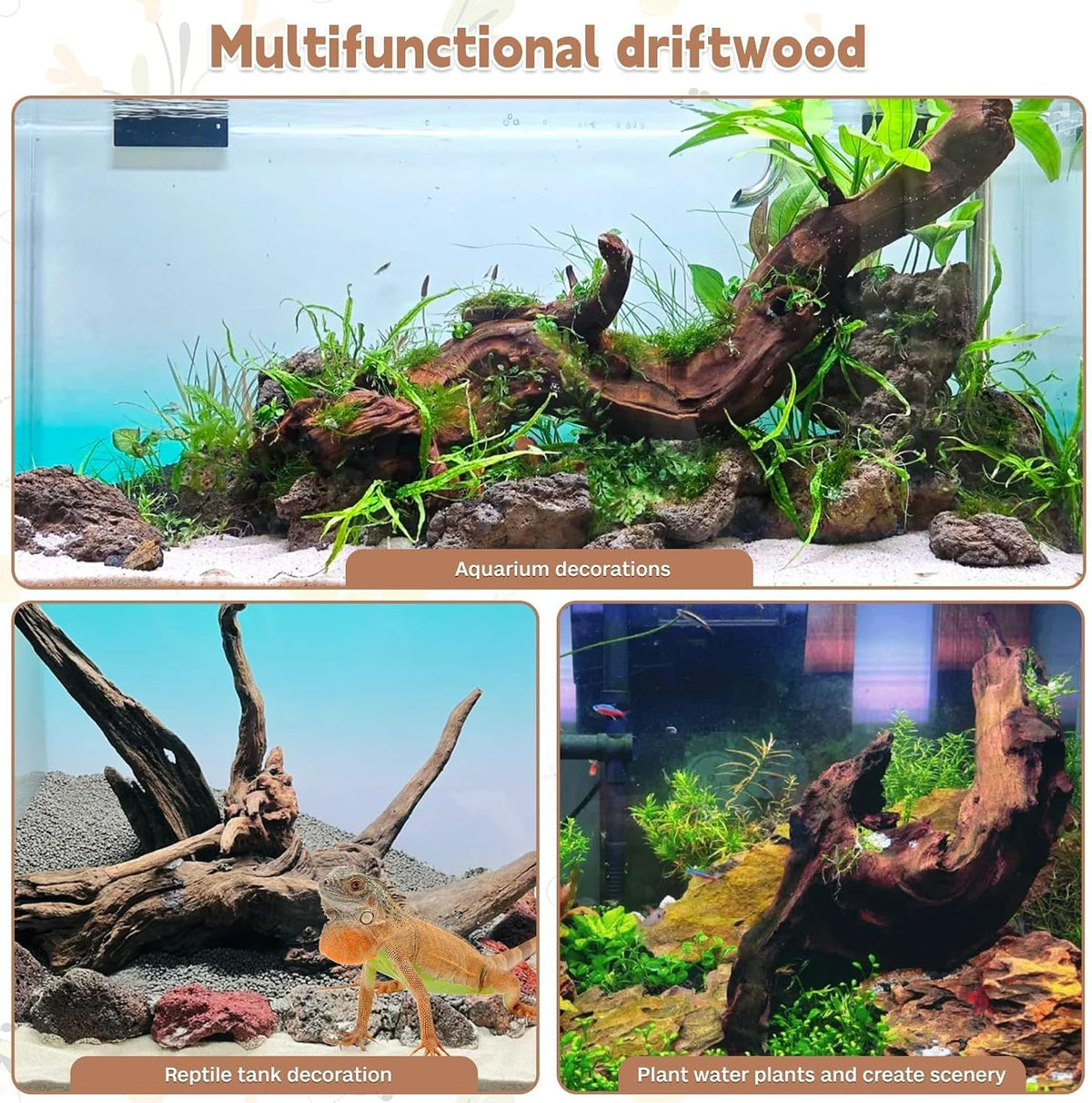 PINVNBY Natural Driftwood for Aquarium Decor Fish Tank Decorations - XL:Mopani Driftwood (11 - 18 inches/1 Pack) - image 3