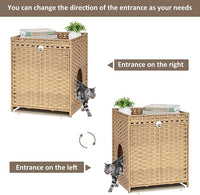 Cat Litter Box Enclosure with Soft Litter Mat; Hidden Cat Washroom Furniture with Door; Handwoven Rattan Cat House; Pet Crate for Living Room, Bedroom, Balcony (Natural)