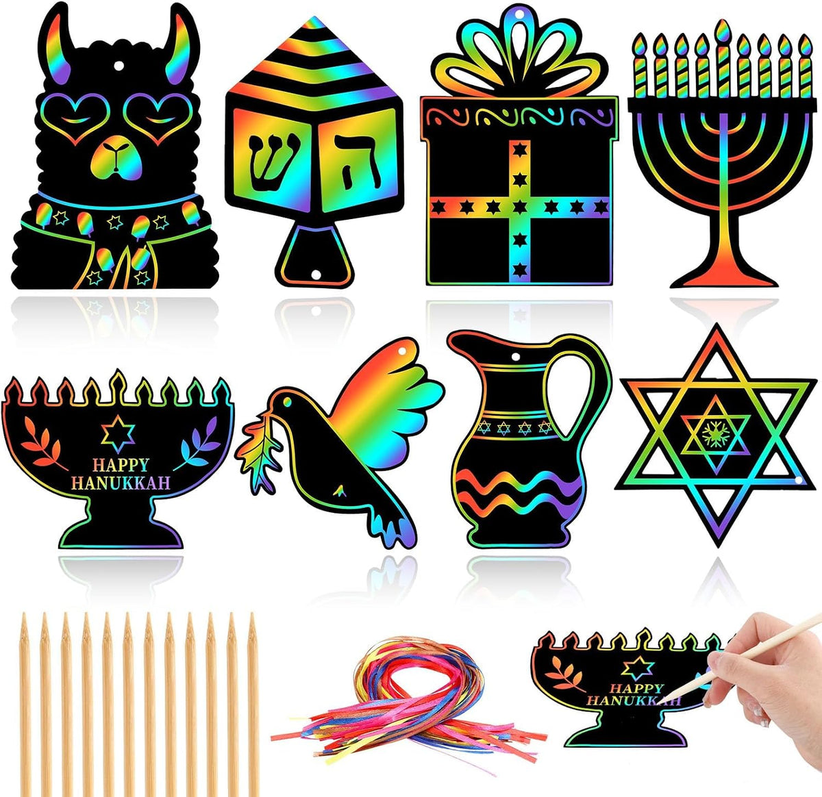 JULMELON 36 PCS Butterfly Scratch Cards, Rainbow Scratch Paper – Fun for Kids & Family - Hanukkah