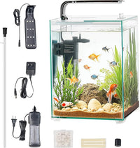 VEVOR Fish Tank Aquarium, 5 Gallon Square Ultra-Clear Glass Starter Smart Tank Adjustable 3 Color Lighting, Self Cleaning System Fishbowl for Freshwater & Saltwater Fish Home, Office, or Pet Use
