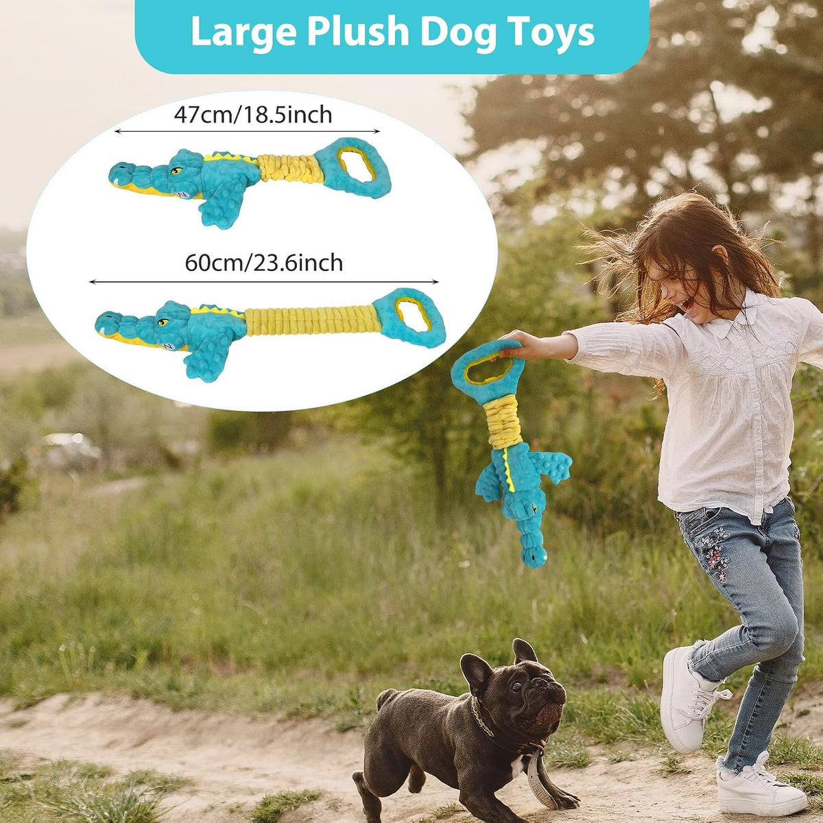 Dog Toys 3-Pack Cute Duck Shapes Puppy Toys No-Stuffing Squeaky - Blue02 / Blue Alligator - image 3