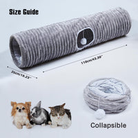 Luxurious Cat Tunnel,43" Straight Cat Tunnel Toys with Balls for Indoor,Collapsible Peekaboo Cave - Gray Stripe - image 3